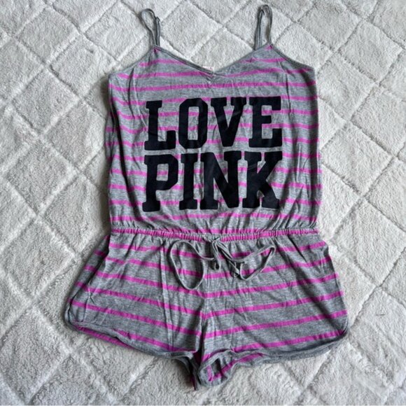 Victoria's Secret PINK | Gray and Pink Striped Romper | Size Medium - Picture 1 of 10